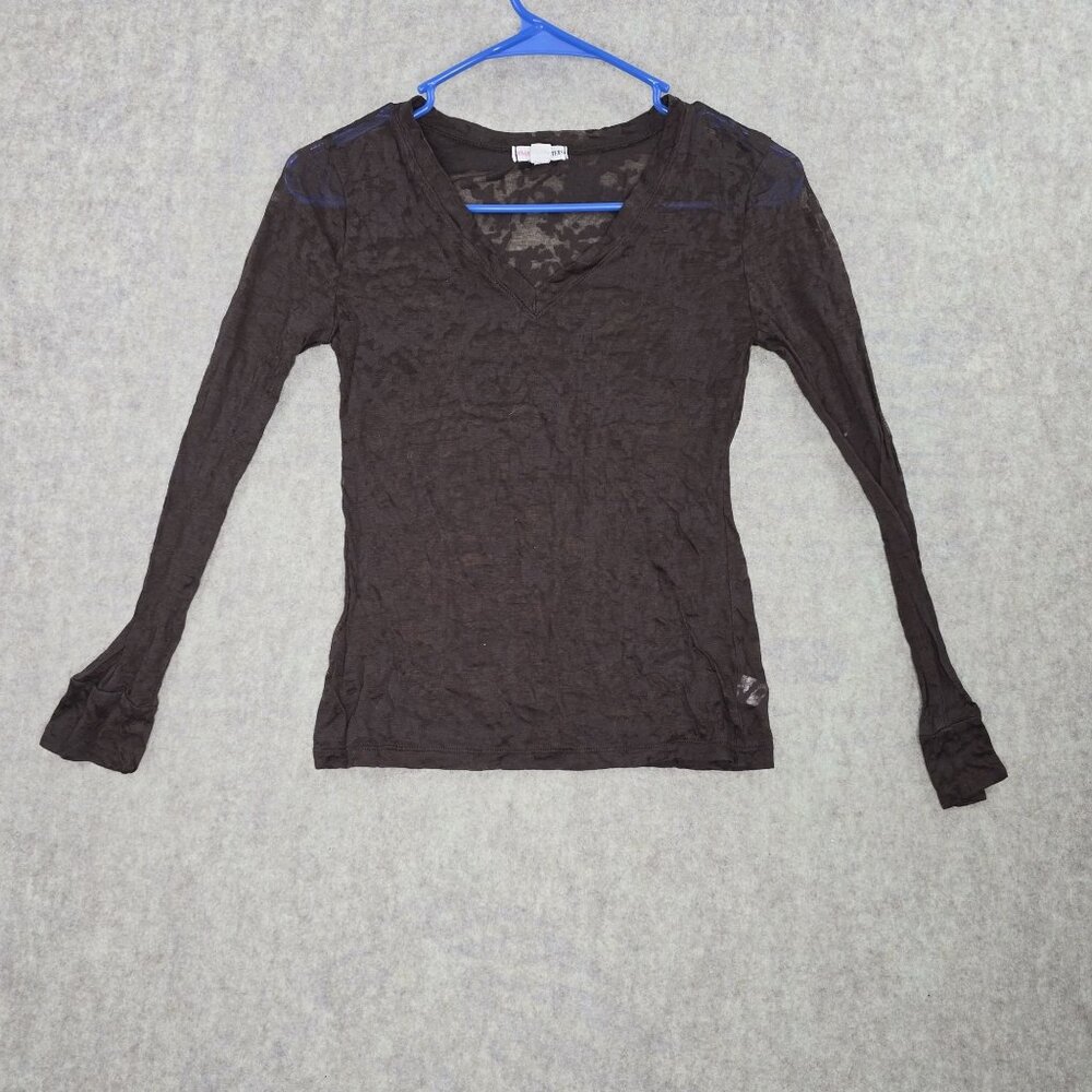 Banana Outfitters Women’s V-Neck Long Sleeve Brown Sheer Knit Top Medium Cotton